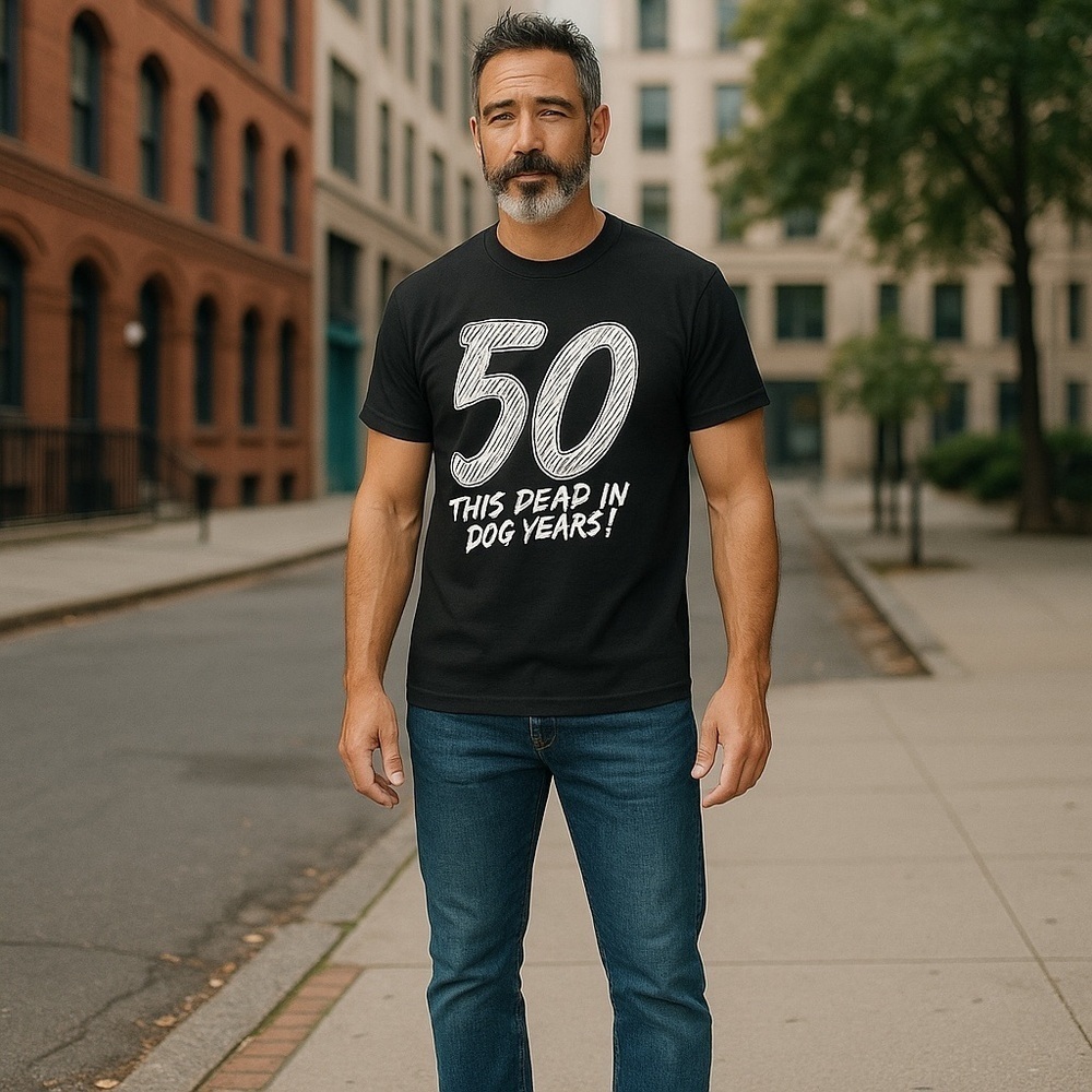 Black Short Sleeve Tee with Bold Graphic. 50th.
